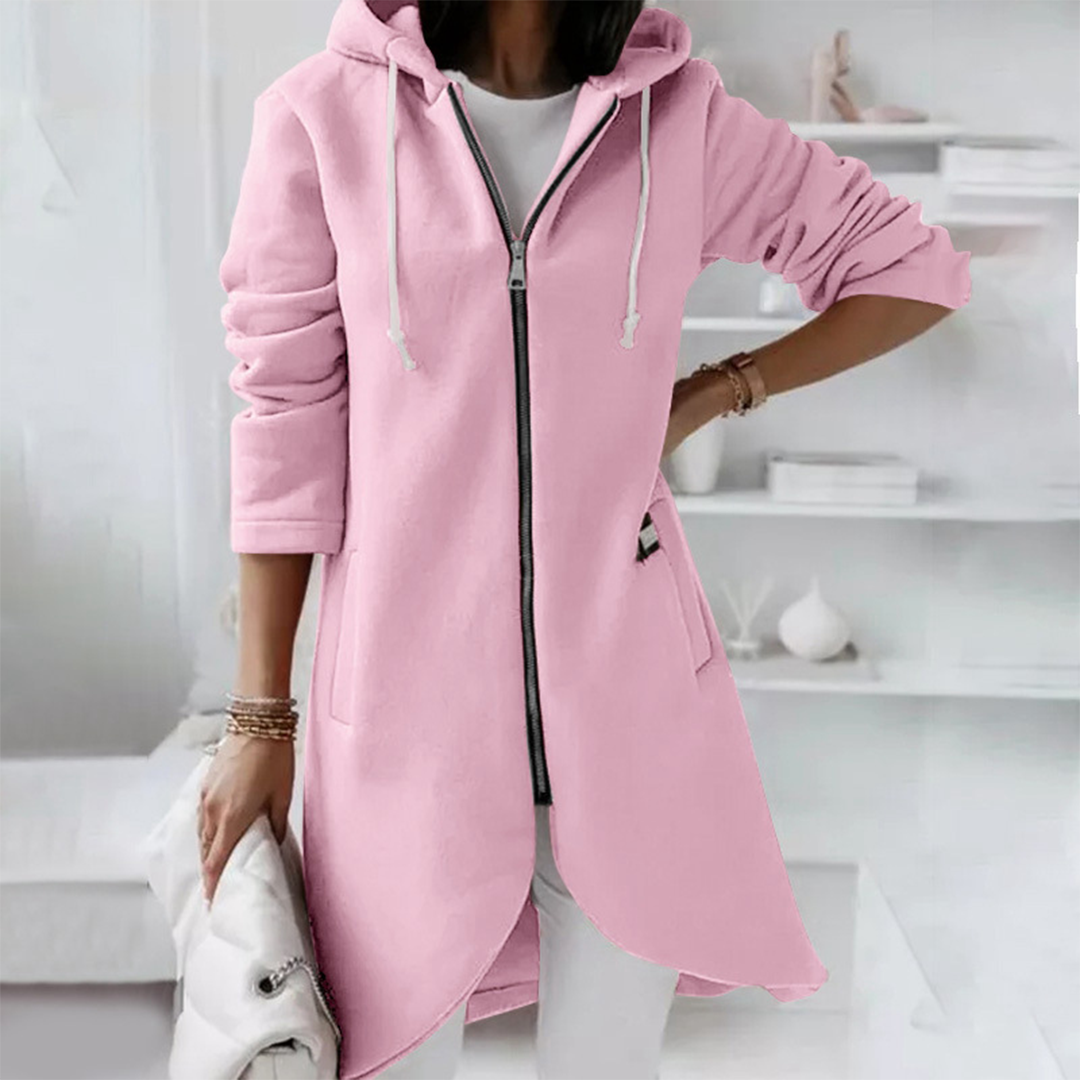 Damen Langjacke Reißverschluss Kapuze