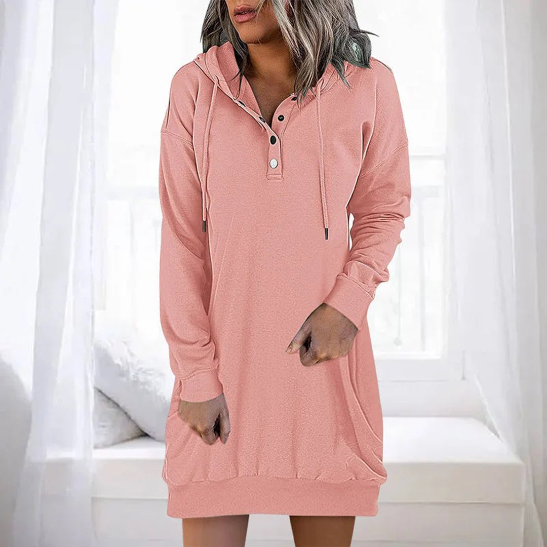 Damen Sweatshirt-Kleid mit Kapuze Minimales Design Grau