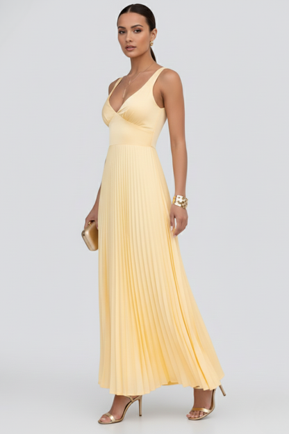 Damen Maxikleid V-Ausschnitt Plissierter Rock