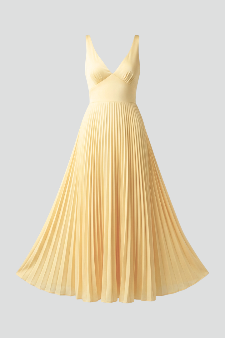Damen Maxikleid V-Ausschnitt Plissierter Rock - Eveloria