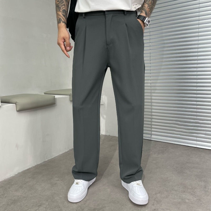 Plisseehose – Business-Casual-Hose für Männer mit geradem Bein-Grau-M-Chaps Herrenmode