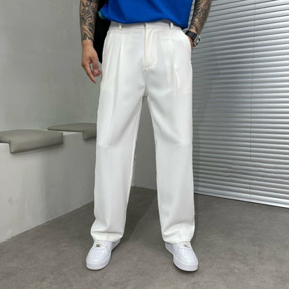 Plisseehose – Business-Casual-Hose für Männer mit geradem Bein-Weiß-M-Chaps Herrenmode