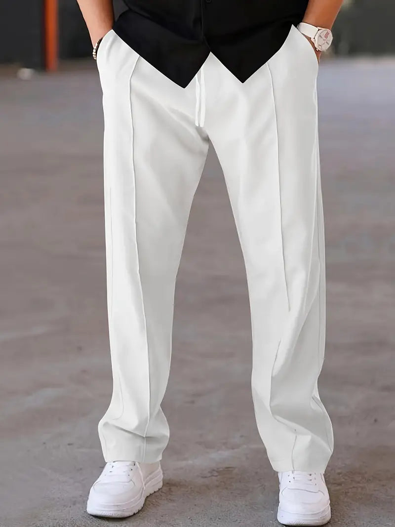 Plisseehose | Kordelzug | Lockere Passform | Smart-Casual-Hose | Herrenhose-Weiß-S-Chaps Herrenmode
