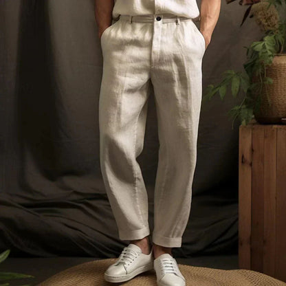 Männer Leinenhose Plissee Sitzhose Beige Sommer - Eveloria