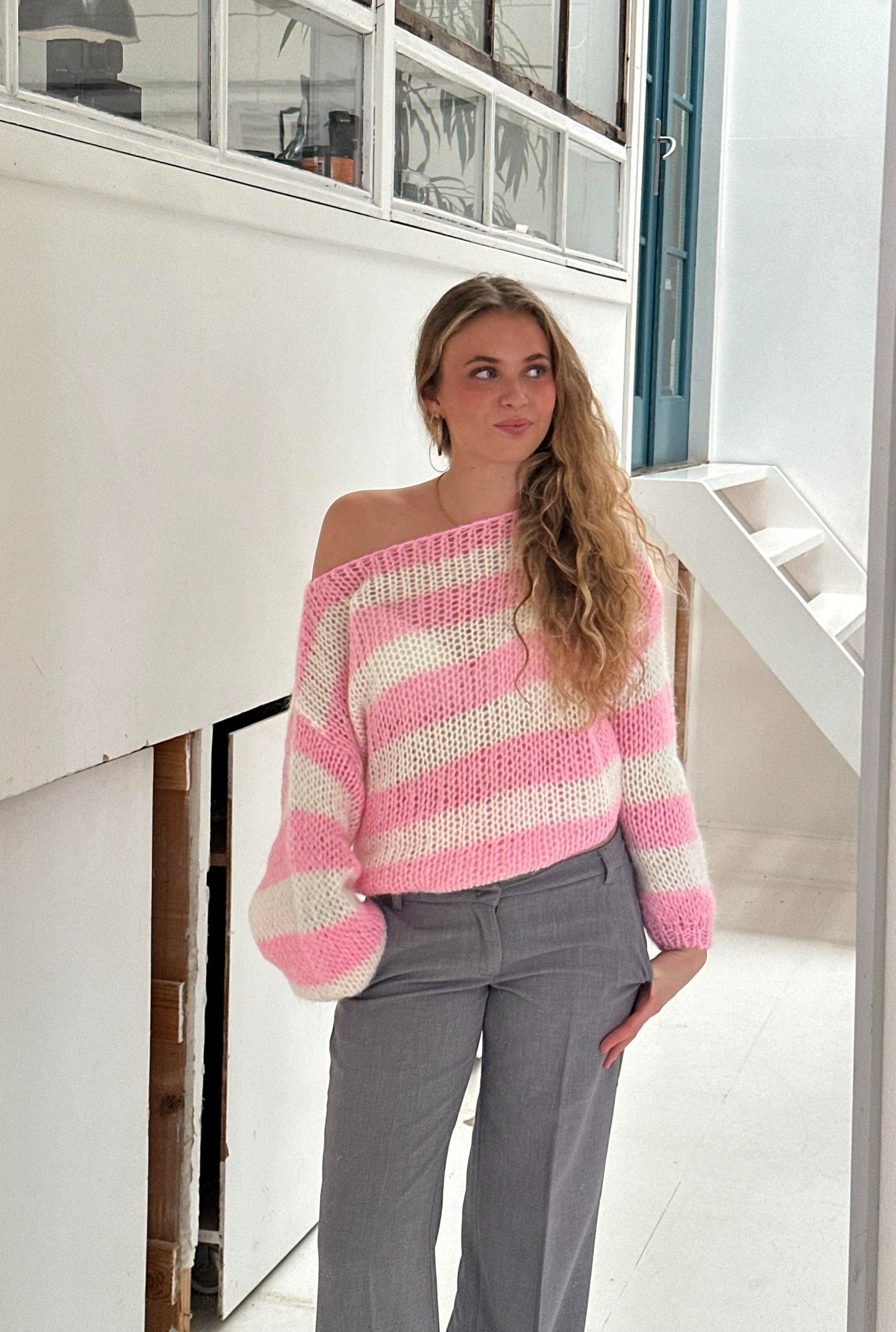 Eveloria Damen Pullover Gestreift Plüschbezug