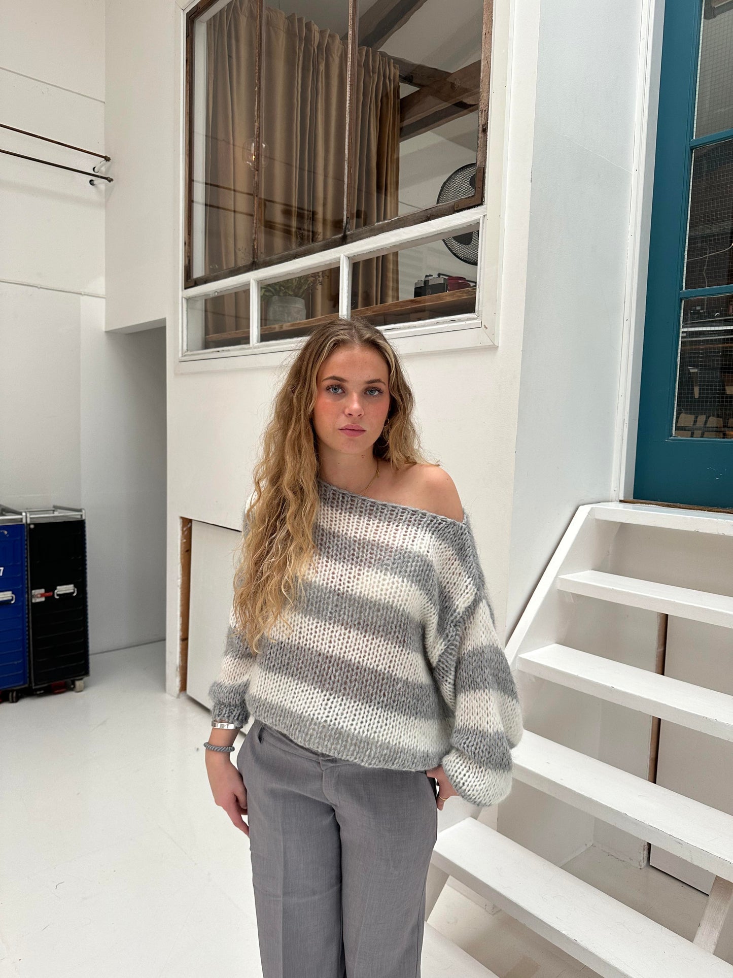 Eveloria Damen Pullover Gestreift Plüschbezug