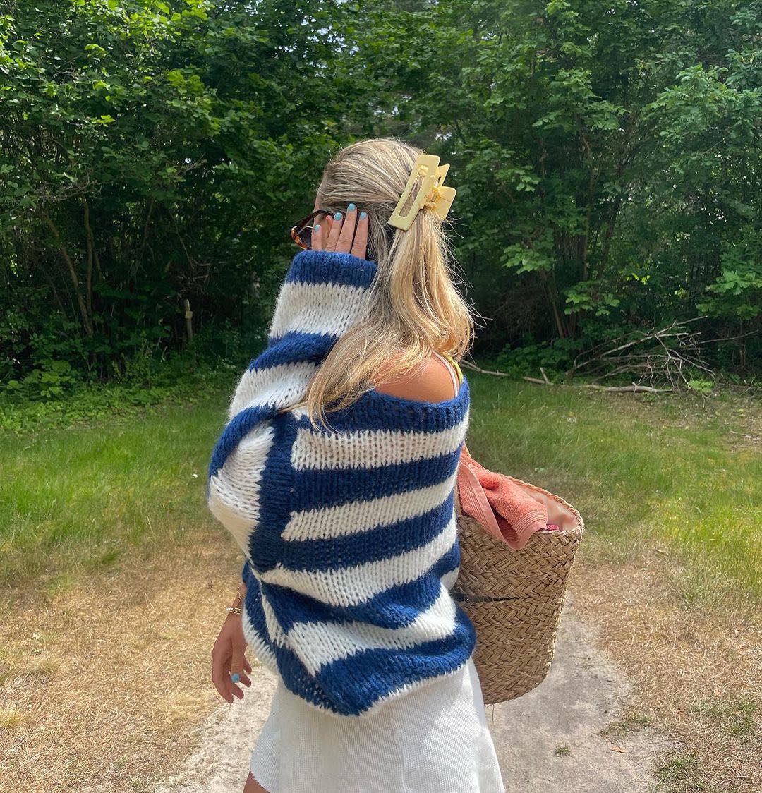 Eveloria Damen Pullover Gestreift Plüschbezug
