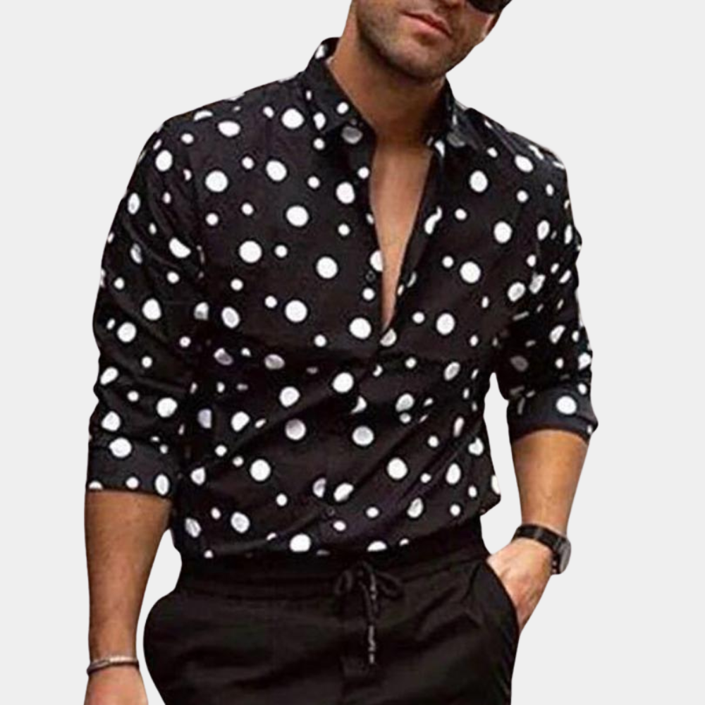 Herren Langarmhemd Mit Kragen Polka Dot Blütenmuster Weiss - Eveloria