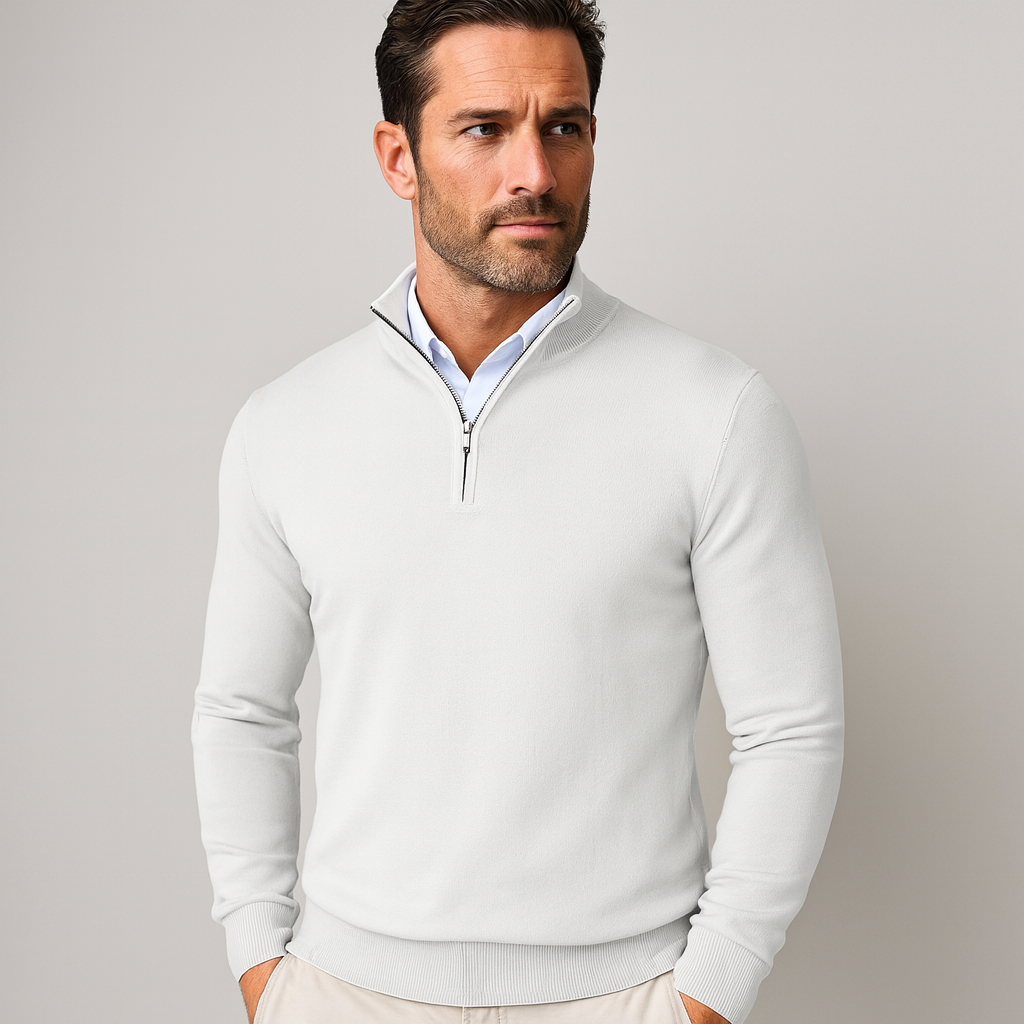 Polo Jumper – Strickpullover mit Viertelreißverschluss für Herren-Weiß-S-Chaps Herrenmode