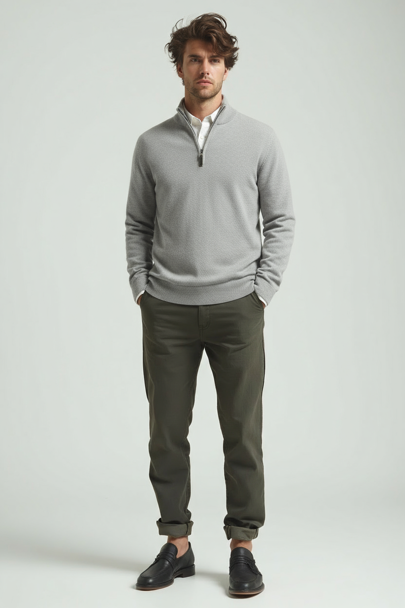 Herren Polo Pullover Halb-Reißverschluss Gestrickt Viertelzipper - Eveloria