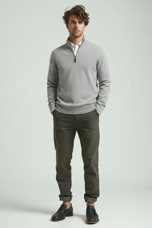 Herren Polo Pullover Halb-Reißverschluss Gestrickt Viertelzipper - Eveloria