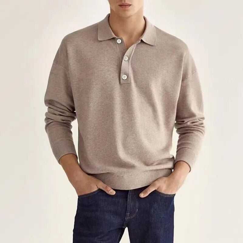 Polo Pullover - Langarm - Regular Fit - Kragenpullover - Herrenbekleidung-Beige-S-Chaps Herrenmode