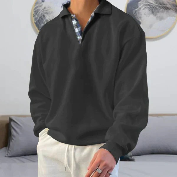 Herren Polo-Pullover Lockere Passform Mit Kragen Schwarz - Eveloria