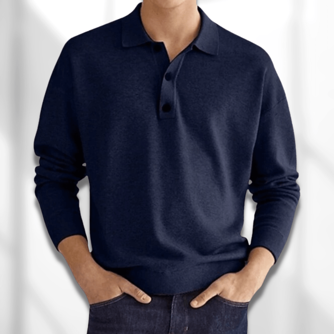 Polo-Pullover | Mit Kragen | Knopfleiste am Hals | Pullover | Herren-Strickmode-Blau-S-Chaps Herrenmode
