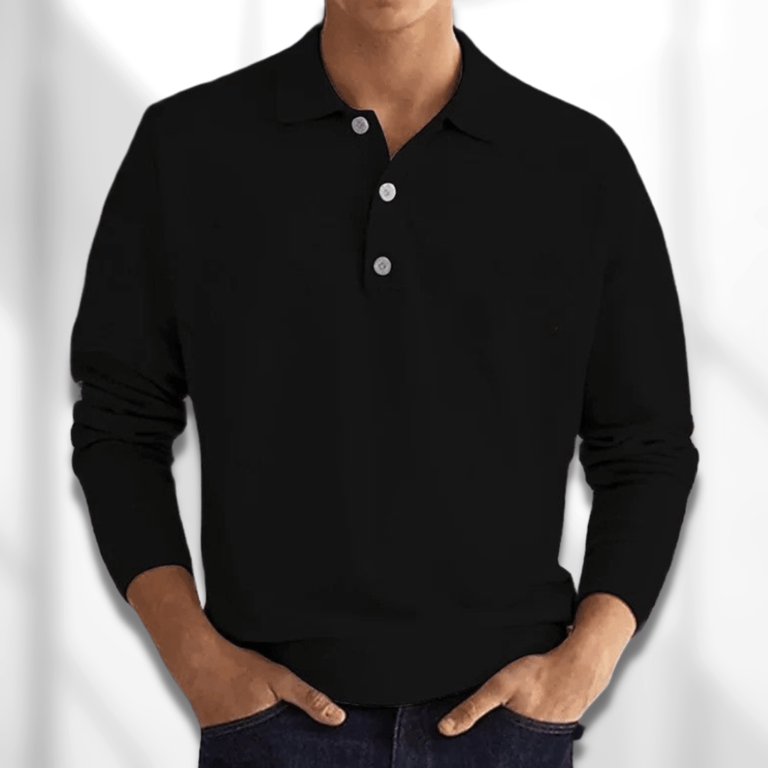 Polo-Pullover | Mit Kragen | Knopfleiste am Hals | Pullover | Herren-Strickmode-Schwarz-S-Chaps Herrenmode
