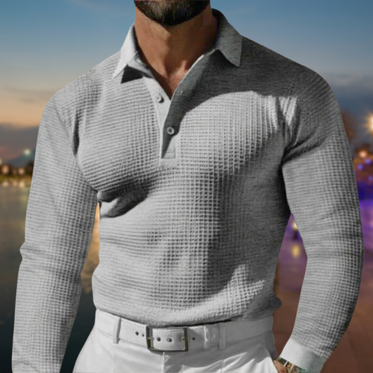 Herren Polo-Pullover Waffelstrick mit Kragen und Knöpfen - Eveloria