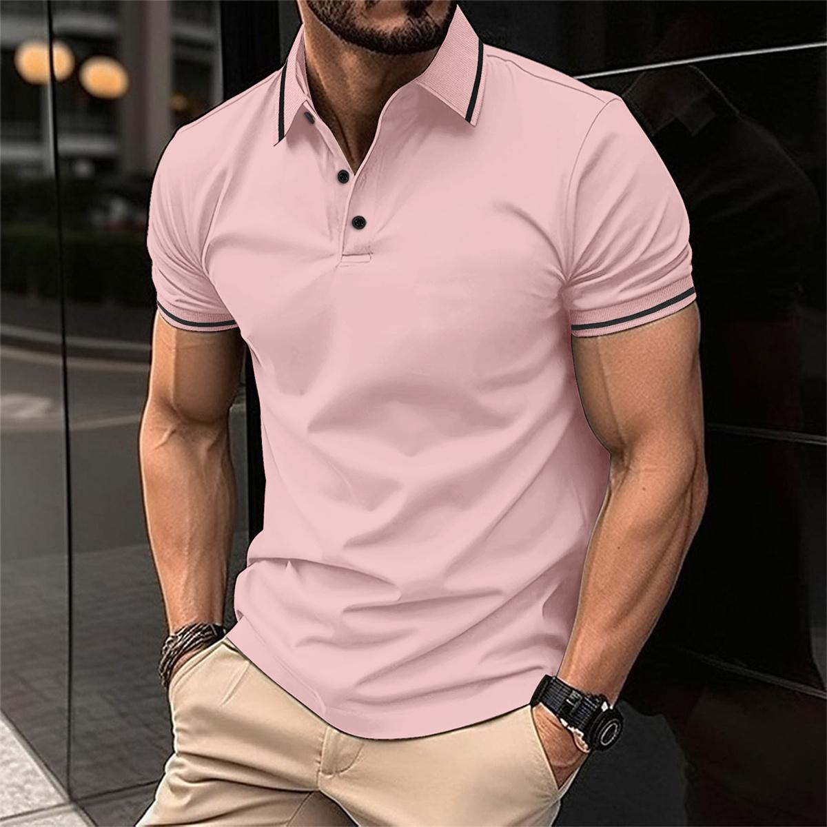 Polo-Shirt – Herren-Polohemd mit Knöpfen, Kragen und kurzen Ärmeln-Rosa-S-Chaps Herrenmode