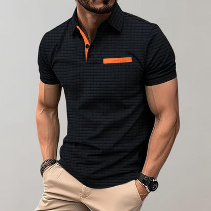 Polo-Shirt | Knopfleiste am Kragen | Brusttasche | T-Shirt mit Kragen | Polo-Shirts für Männer-Schwarz-S-Chaps Herrenmode