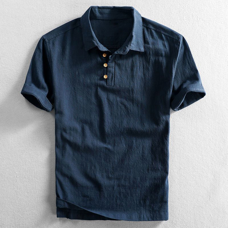 Herren Polo-Shirt Kurzarm Leinen Weiß - Eveloria