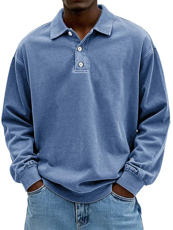 Herren Polo Pullover Sweatshirt mit Knopfleiste und Kragen - Eveloria