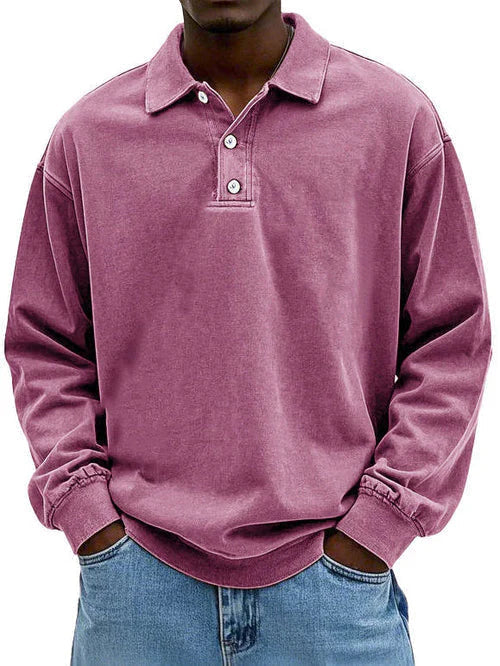 Polo Sweatshirt - Herren Pullover mit Knopfleiste und Kragen-Rosa-S-Chaps Herrenmode