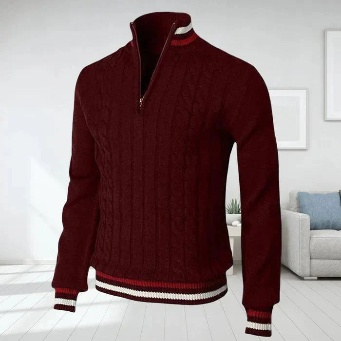 Polo-Sweatshirt – gestrickt – V-Ausschnitt – mit halbem Reißverschluss – Winterkleidung für Herren-Rot-S-Chaps Herrenmode