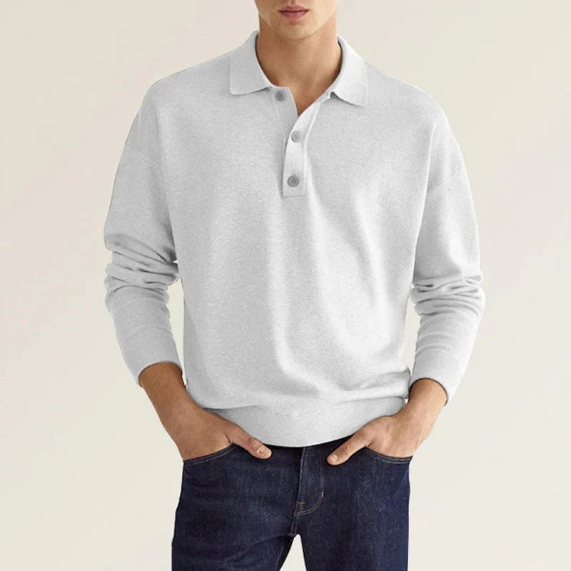 Herren Polo-Sweatshirt Langärmlig Mit Kragen Grau - Eveloria