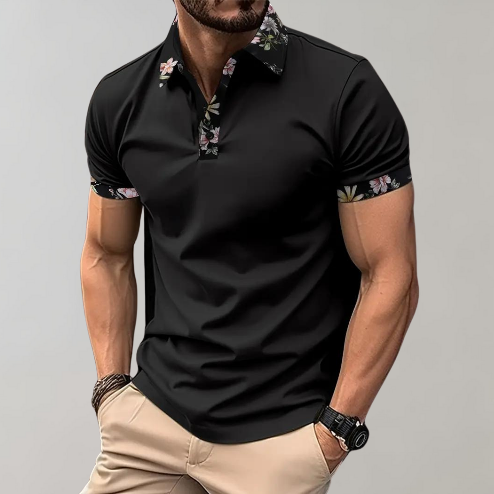 Herren Polo T-Shirt Kurzarm Blumenmuster Weiß - Eveloria