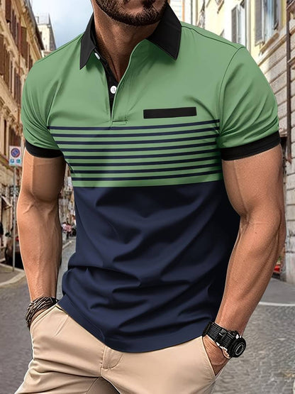 Herren Polo T-Shirt Gestreift Kurzarm Weiss - Eveloria