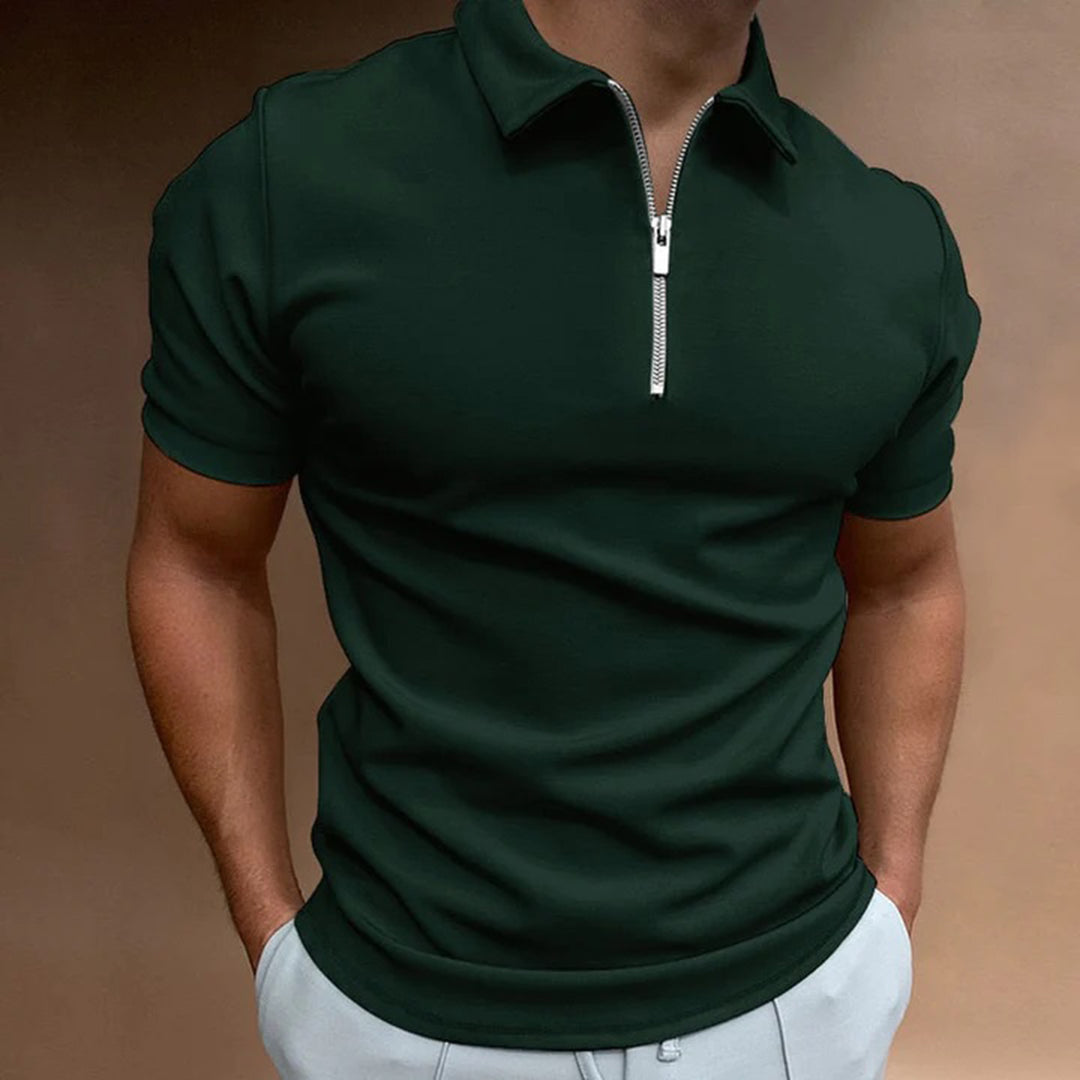 Polo-T-Shirt | Halb-Reißverschluss | Kurzarm-Polohemd | Polohemden | Herrenhemden-Grün-S-Chaps Herrenmode