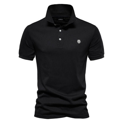 Polo-T-Shirt | Halbknopfleiste | Umgeschlagener Kragen | Polohemden | T-Shirt für Herren-Schwarz-S-Chaps Herrenmode