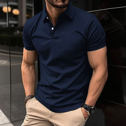 Polo-T-Shirt – Herren-Kurzarm-Polohemd mit Umlegekragen und Knopfleiste-Marineblau-S-Chaps Herrenmode