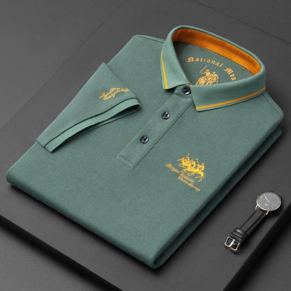 Polo-T-Shirt – Herren-Polohemd mit halben Ärmeln und Knöpfen aus Leinen-Grün-M-Chaps Herrenmode