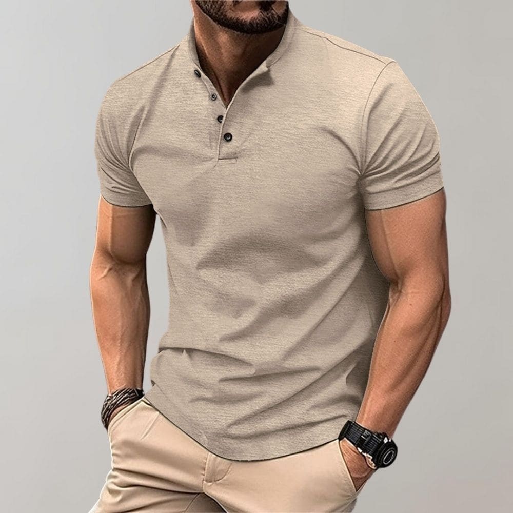 Polo-T-Shirt – Kurzarm – Knopfleiste – Einfarbiges T-Shirt – Herren-T-Shirt-Khaki-S-Chaps Herrenmode