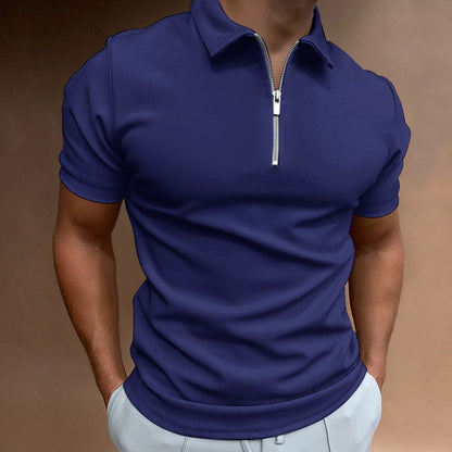 Polo-T-Shirt – Kurzarm-Polohemd für Herren mit Umlegekragen und halbem Reißverschluss-Dunkelblau-S-Chaps Herrenmode