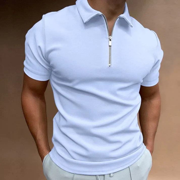 Polo-T-Shirt | Kurzarm | Viertelreißverschluss | Polohemden | Herrenbekleidung-Hellblau-S-Chaps Herrenmode