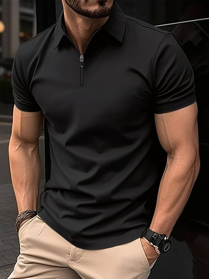 Herren Polo T-Shirt Kurzarm Umlegekragen Reißverschluss Weiß - Eveloria