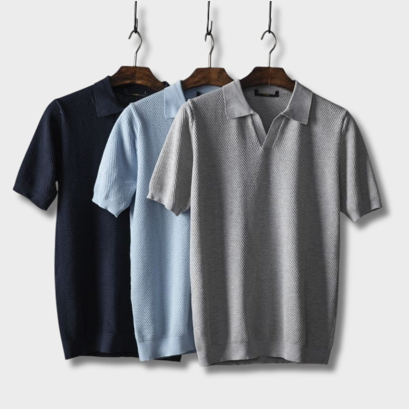 Herren Polo T-Shirt V-Ausschnitt Kurzarm Weiss - Eveloria