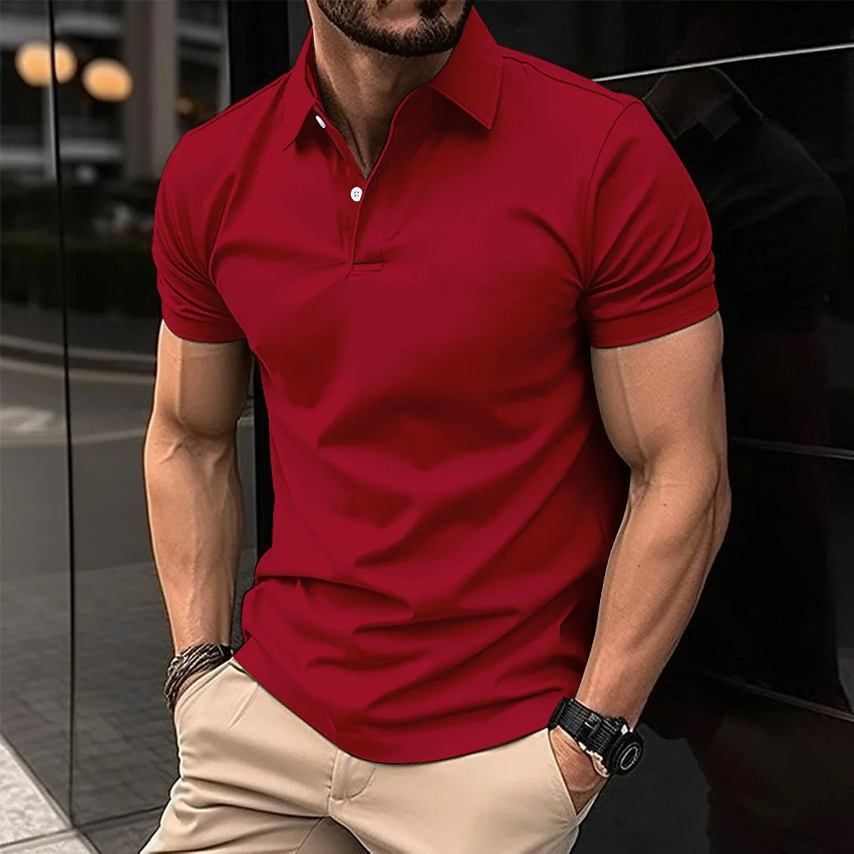 Polo-T-Shirt – halblanger Knopfleiste – Umlegekragen – Polo-Shirts – T-Shirts für Herren-Rood-S-Chaps Herrenmode