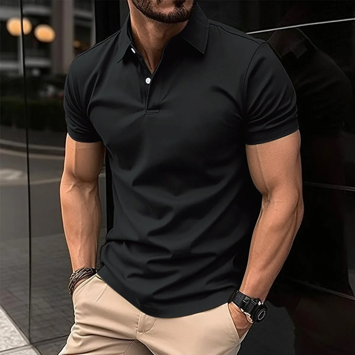 Herren Polo-T-Shirt Halblanger Knopfleiste Umlegekragen Weiß - Eveloria