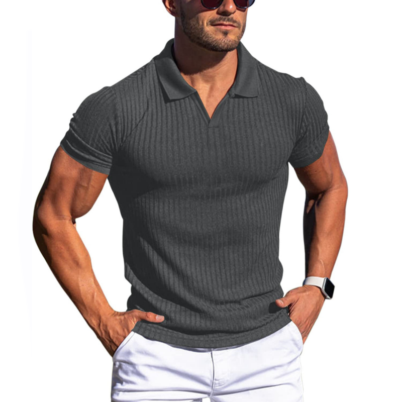 Herren Polo-T-Shirt Slim Fit V-Ausschnitt Weiß - Eveloria