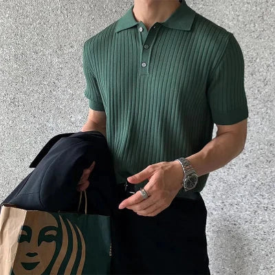 Herren Polohemd Rippstrick Buttonkragen Weiß - Eveloria