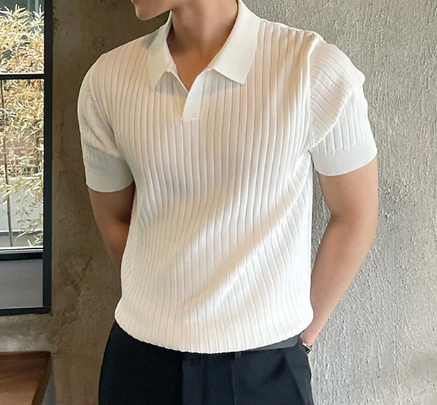 Herren Polohemd Kurzarm Gestrickt Weiß - Eveloria