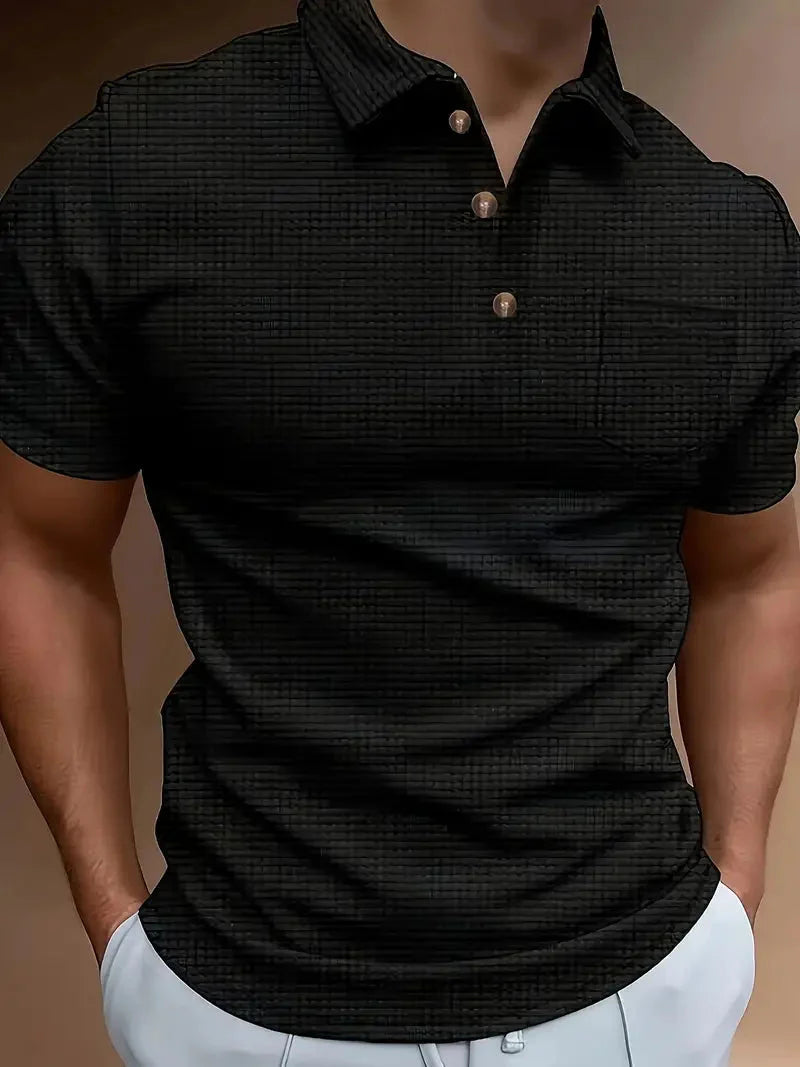 Polohemd | Halber Knopf | Kurzarm | Golfärmel | Herrenhemden-Schwarz-XS-Chaps Herrenmode