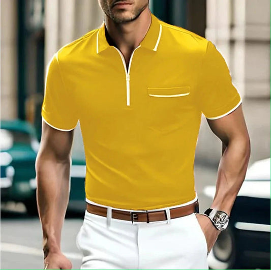 Herren Polohemd Mit Reißverschluss Brusttasche Weiß - Eveloria