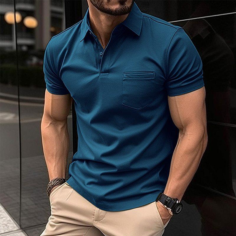 Polohemd - Herren Kurzarm Polo T-Shirt mit halber Knopfleiste-Blau-XS-Chaps Herrenmode