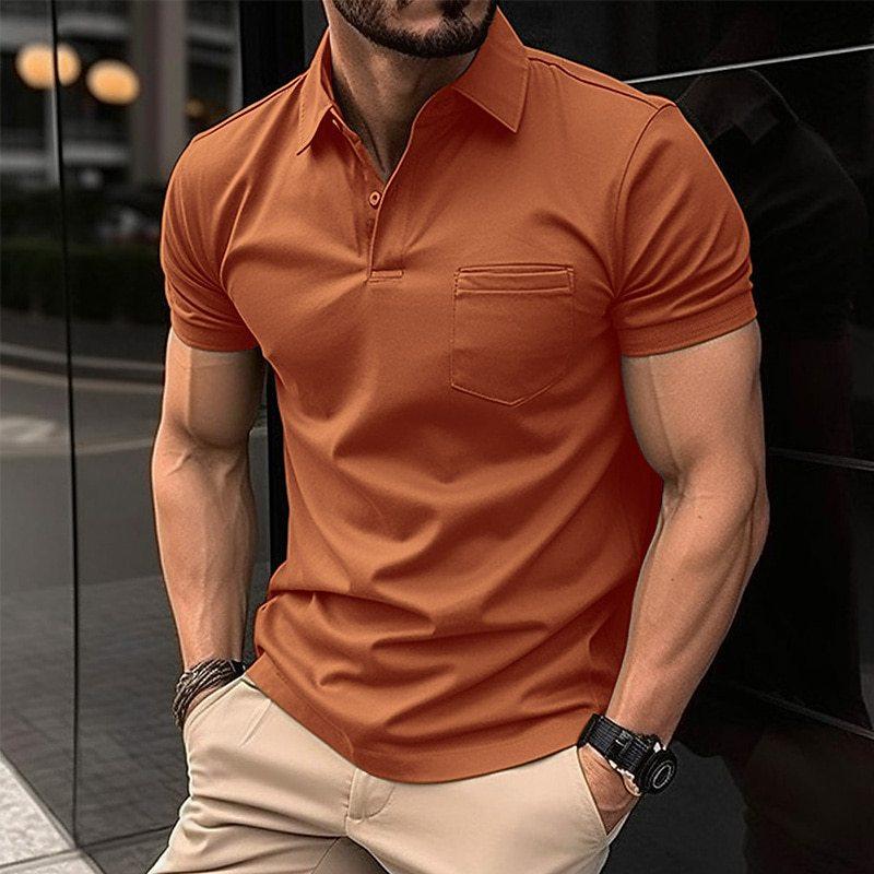 Polohemd - Herren Kurzarm Polo T-Shirt mit halber Knopfleiste-Orange-XS-Chaps Herrenmode