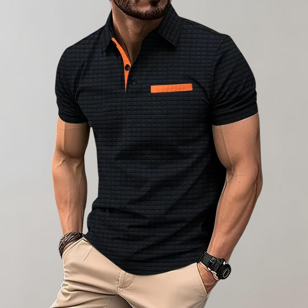 Polohemd - Herren Polohemd mit Knopfleiste für den Sommer-Schwarz-S-Chaps Herrenmode