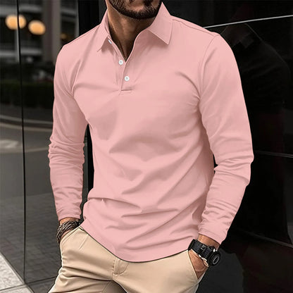 Polohemd – Langärmliges Polohemd mit Kragen für Männer-Hellrosa-S-Chaps Herrenmode