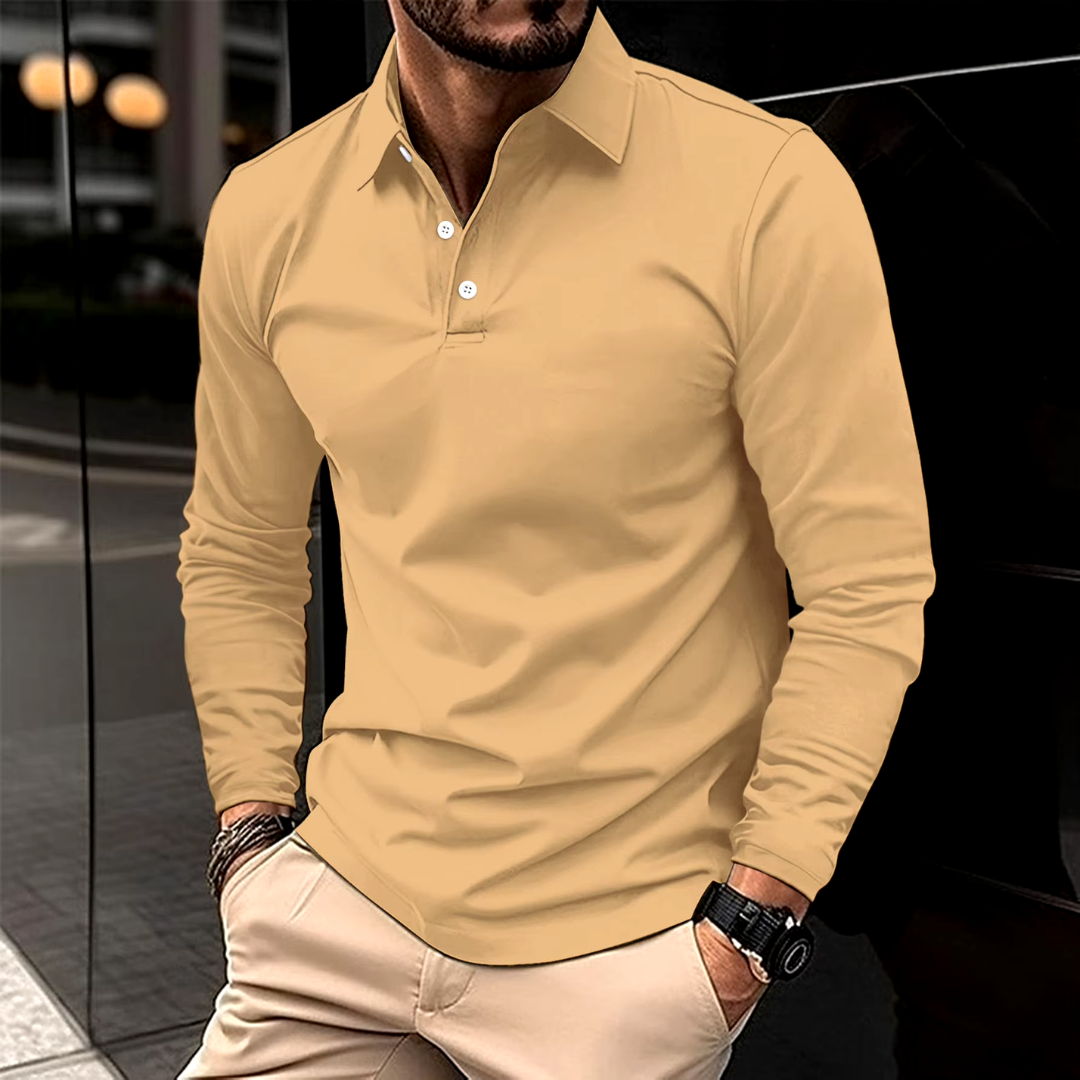 Polohemd – Langärmliges Polohemd mit Kragen für Männer-Kaki-S-Chaps Herrenmode